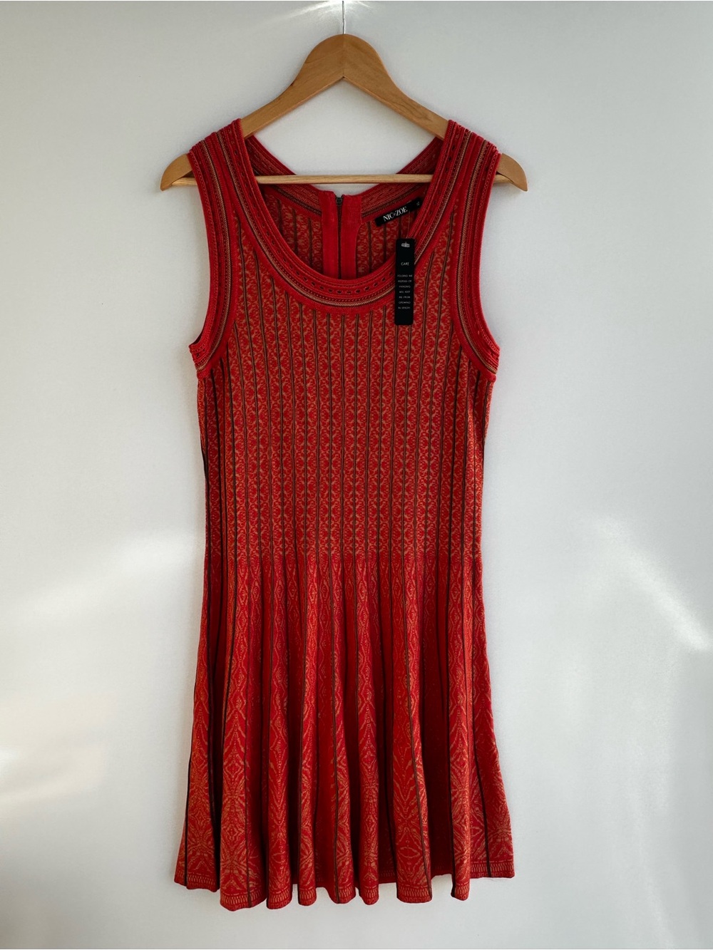 NIC+ZOE Orange Pleated Knit Mini Dress NWT Sleeveless Boho Metallic Shimmer XL